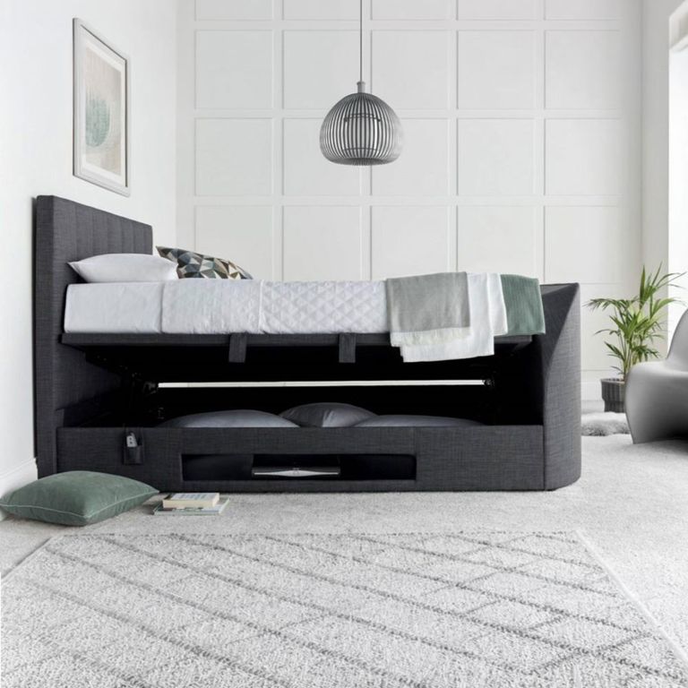 Medway Ottoman Storage TV Bed - Grey Fabric - Sizes Available