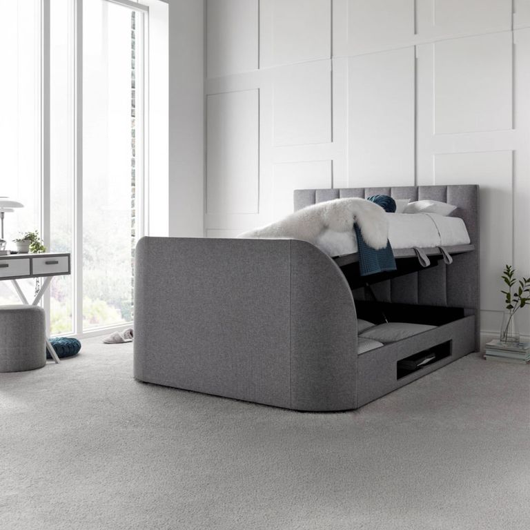 Medway Ottoman Storage TV Bed - Marbella Grey Fabric - Sizes Available
