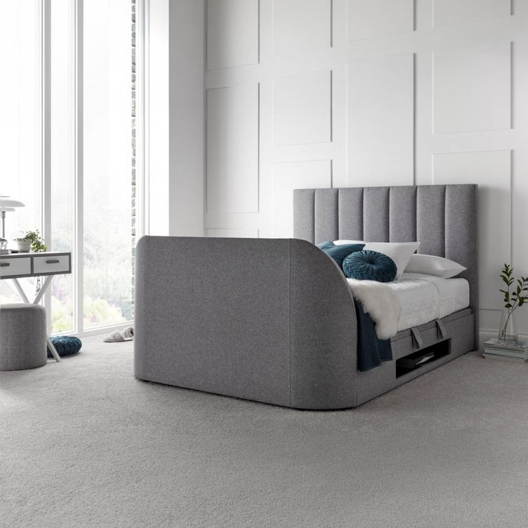 Medway Ottoman Storage TV Bed - Marbella Grey Fabric - Sizes Available