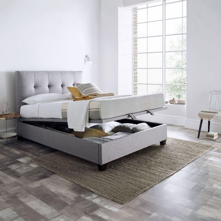 Walkworth Ottoman Storage Bed - Marbella Dark Grey Fabric - Sizes Available