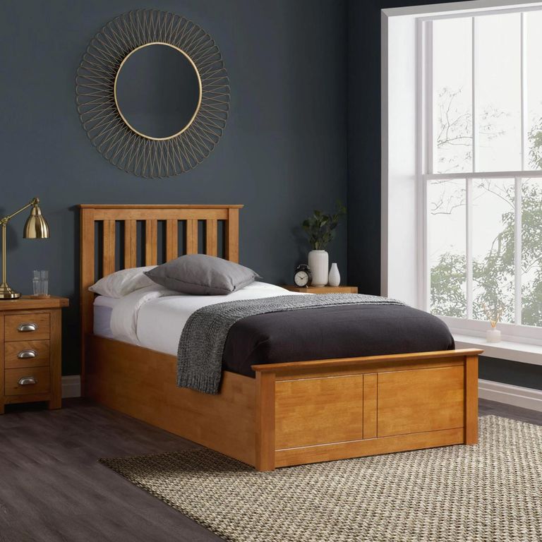 Clearance - Phoenix Ottoman Storage Bed - 3ft Single - Oak - FSS16563