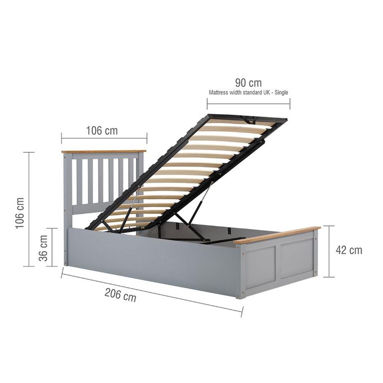 Phoenix Ottoman Storage Bed - 3ft Single - Stone Grey