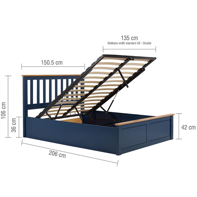 Phoenix Ottoman Storage Bed - 4ft 6in Double - Navy Blue