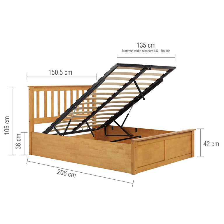 Phoenix Ottoman Storage Bed - 4ft 6in Double - Oak
