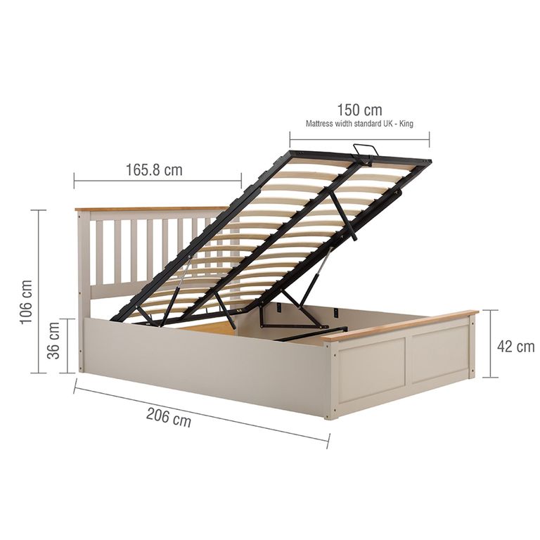 Phoenix Ottoman Storage Bed - 5ft King Size - Pearl Grey