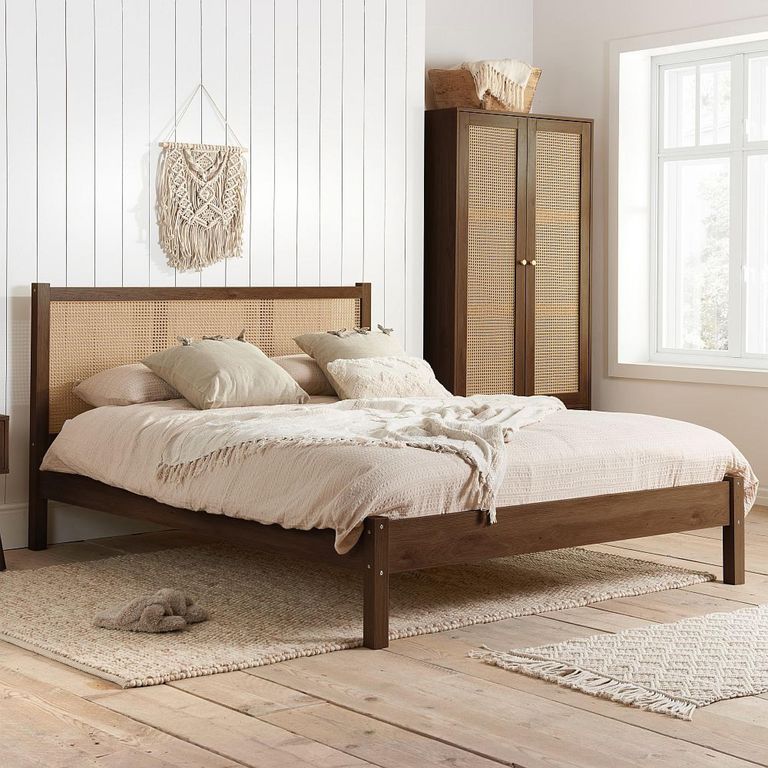 Croxley Bed - Walnut and Rattan - Sizes Available
