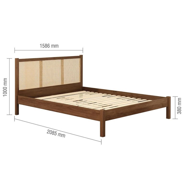 Croxley Bed - Walnut and Rattan - Sizes Available