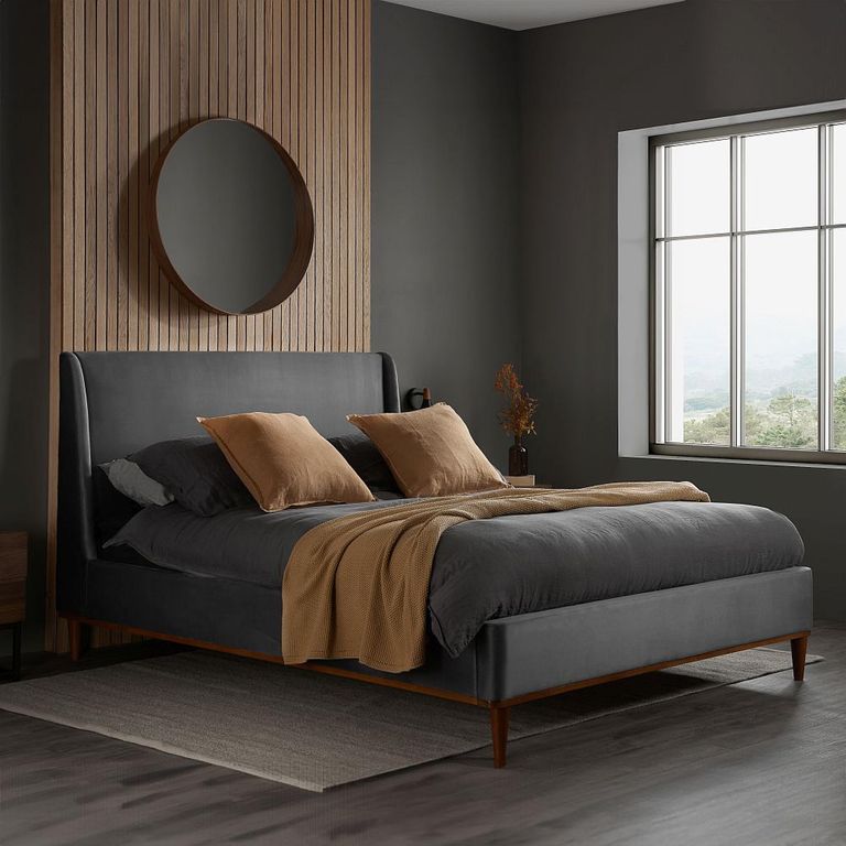Lincoln Bed - Grey Velvet Fabric - Sizes Available