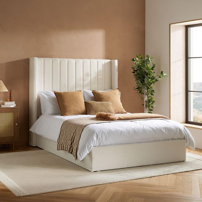Maisey Ottoman Storage Bed - White Boucle Fabric - Sizes Available