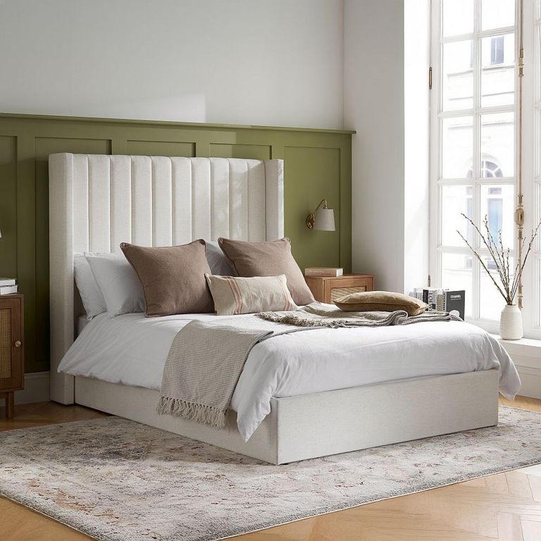 Maisey Ottoman Storage Bed - White Linen Fabric - Sizes Available
