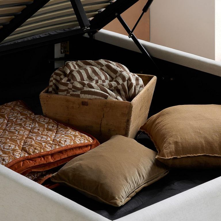 Lanis Ottoman Storage Bed - Cream Linen Fabric - Sizes Available