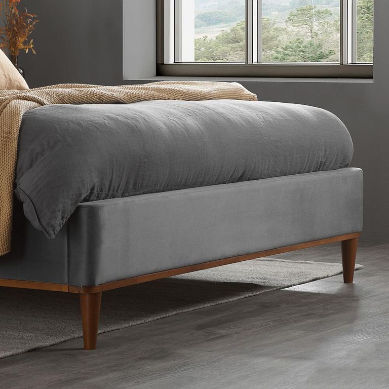 Lincoln Bed - Grey Velvet Fabric - Sizes Available