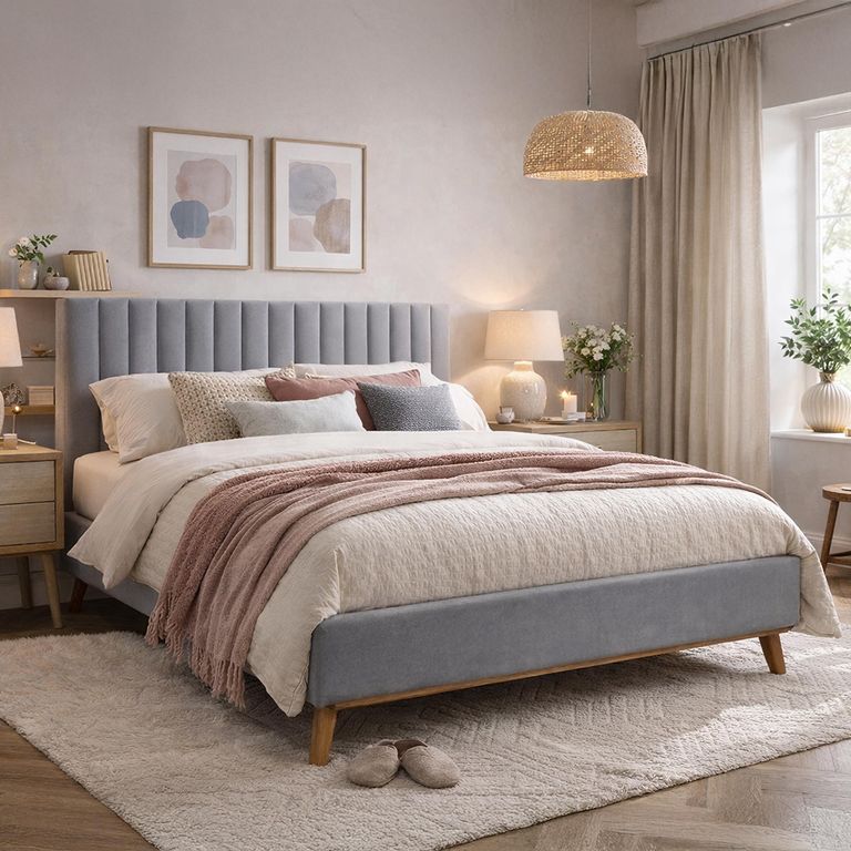 Albany Bed - Light Grey Fabric - Sizes Available