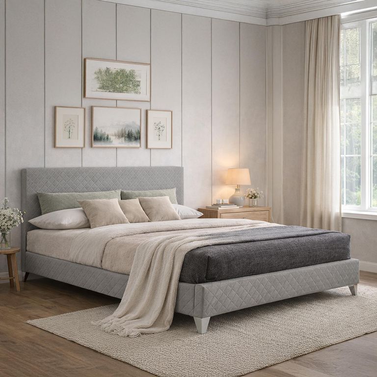 Brooklyn Bed - Light Grey Fabric - Sizes Available