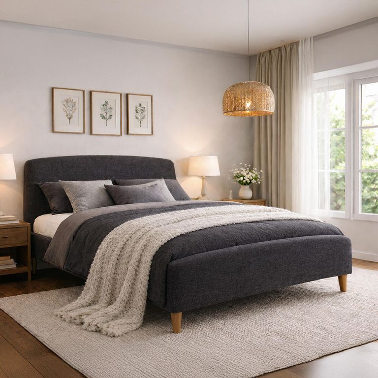 Geneva Bed - Dark Grey Fabric - Sizes Available