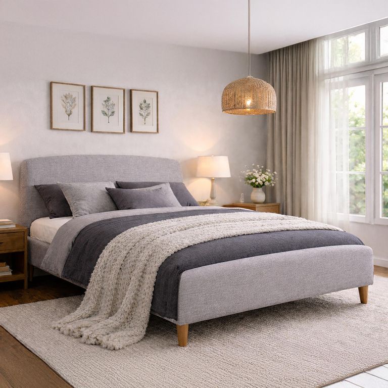 Geneva Bed - Light Grey Fabric - Sizes Available