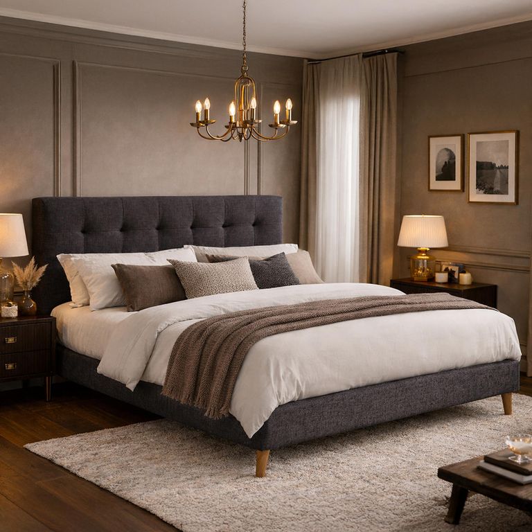 Novara Bed - Dark Grey Fabric - Sizes Available
