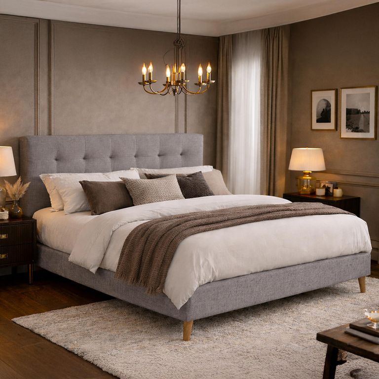 Novara Bed - Light Grey Fabric - Sizes Available