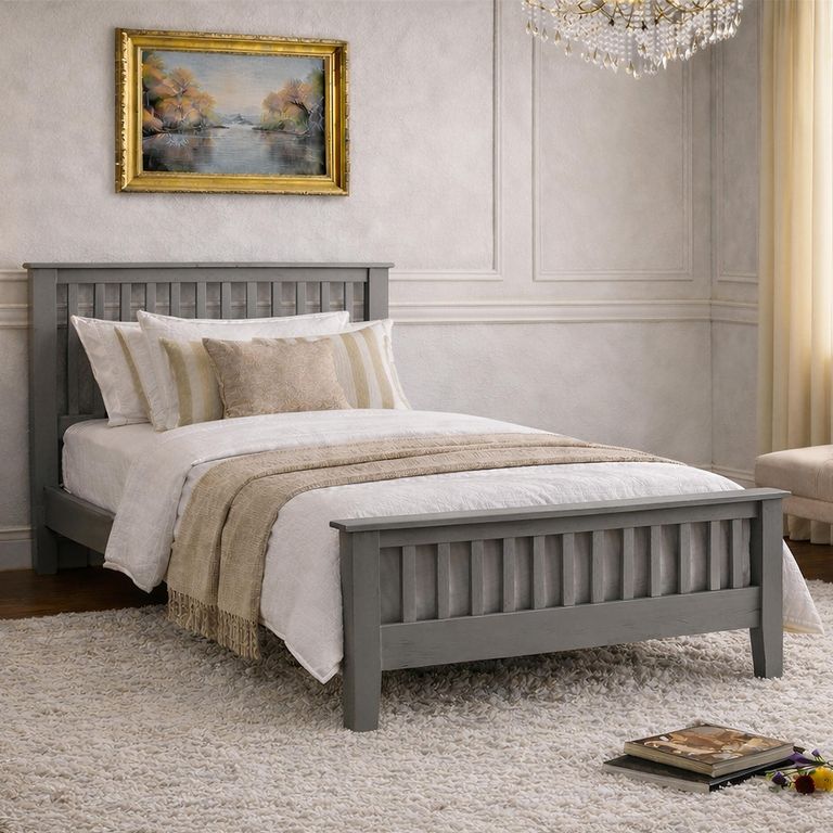 Turin Bed - Grey - Wooden - Sizes Available
