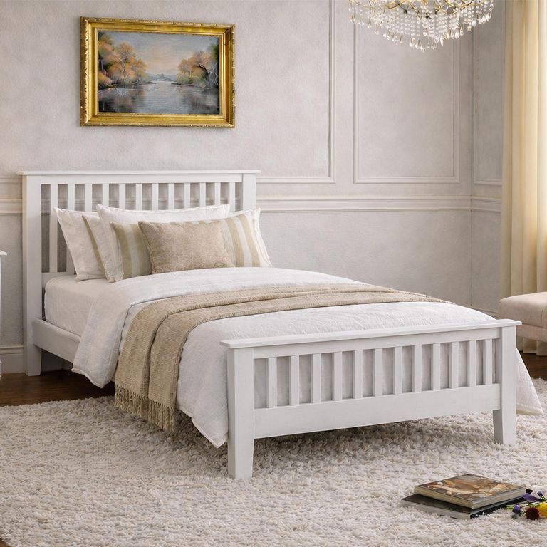Turin Bed - White - Wooden - Sizes Available