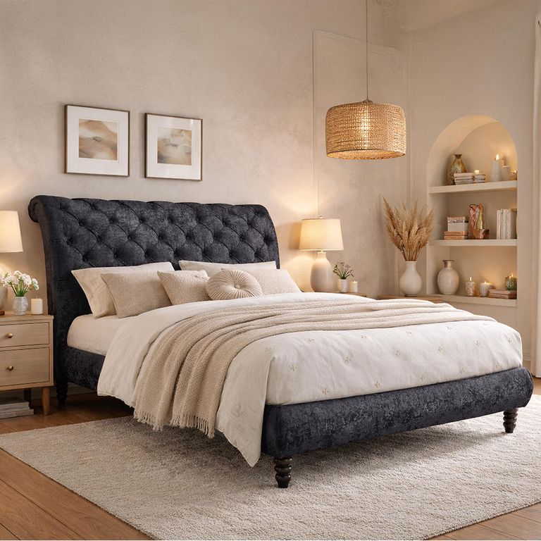 Venice Bed - Black Fabric - Sizes Available