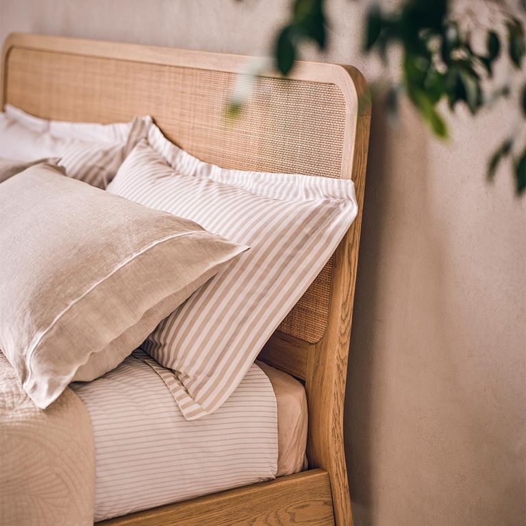 Casera Bed - Natural Rattan and American Oak - Sizes Available