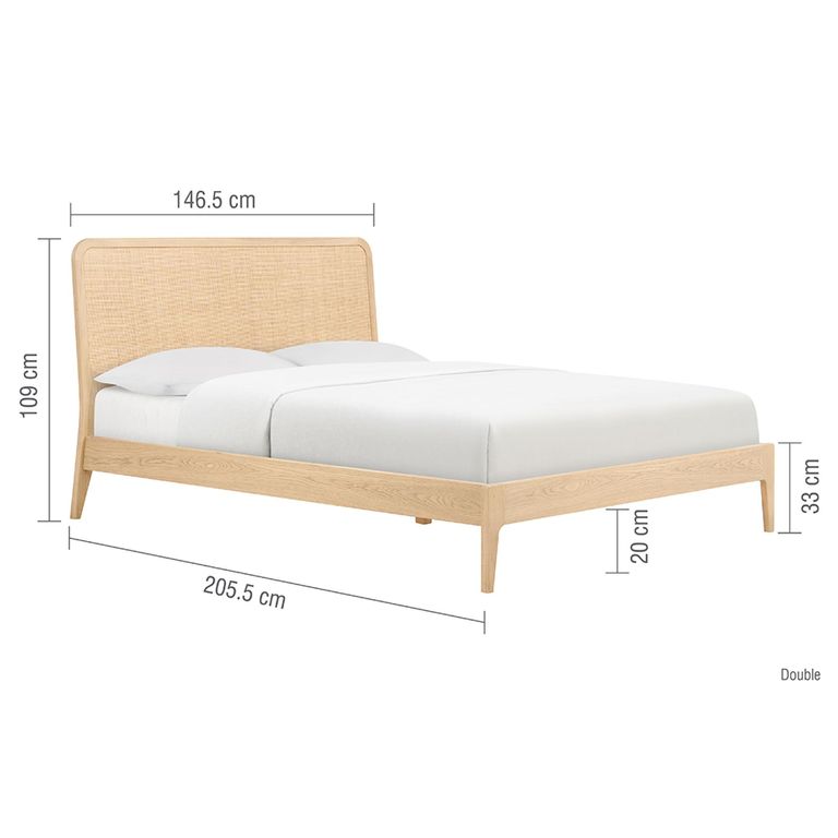 Casera Bed - Natural Rattan and American Oak - Sizes Available