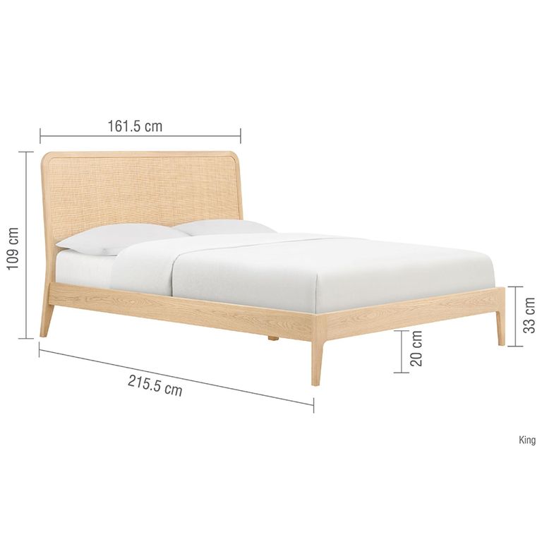 Casera Bed - Natural Rattan and American Oak - Sizes Available