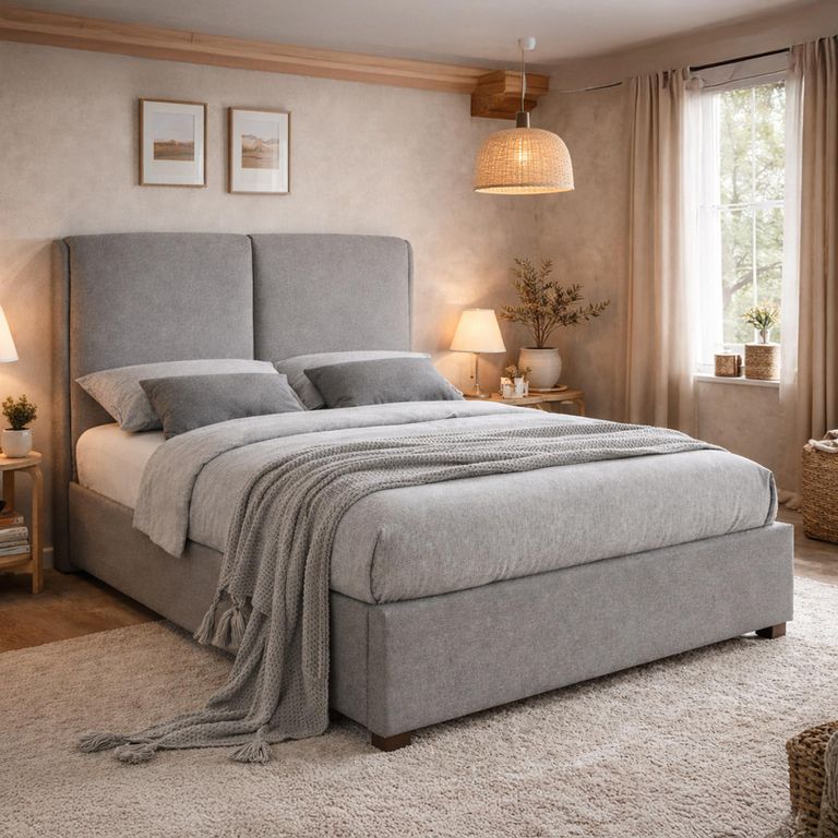 Oakland Bed - Light Grey Fabric - Sizes Available