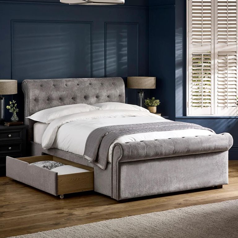 Ravello Storage Bed - 2 Drawer - Grey - Fabric - Sizes Available
