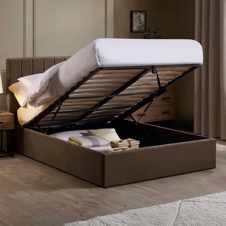 Aylen Ottoman Storage Bed - Chocolate Brown Velvet - Fabric - Sizes Available