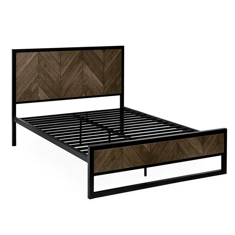 Harrison Herringbone Bed - Brown and Black - Wood and Metal - Size Available