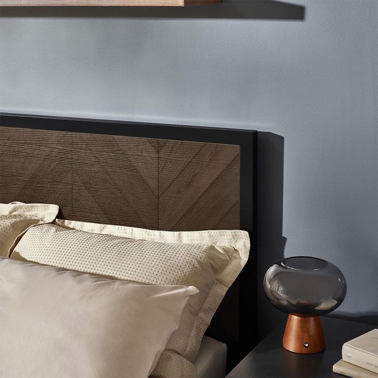 Harrison Herringbone Bed - Brown and Black - Wood and Metal - Size Available