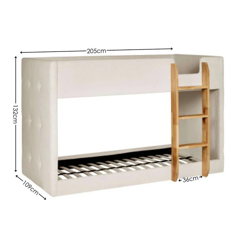Teddy Bunk Bed - Cream and Natural - Fabric and Wood