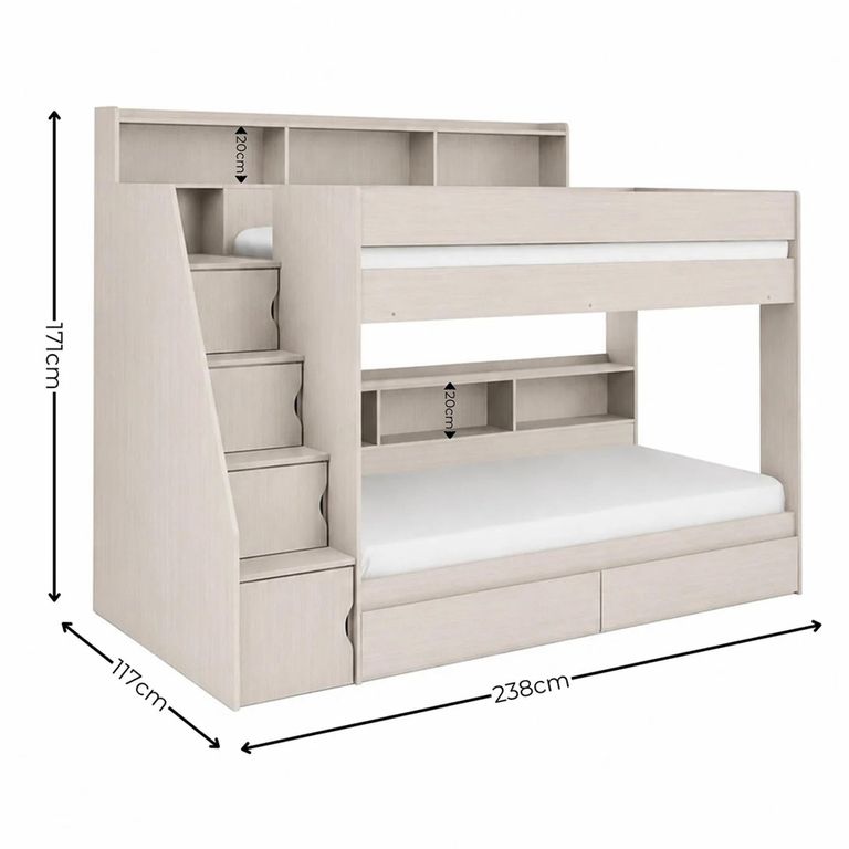 Camelot Staircase Storage Bunk Bed - Nordic White - Wood