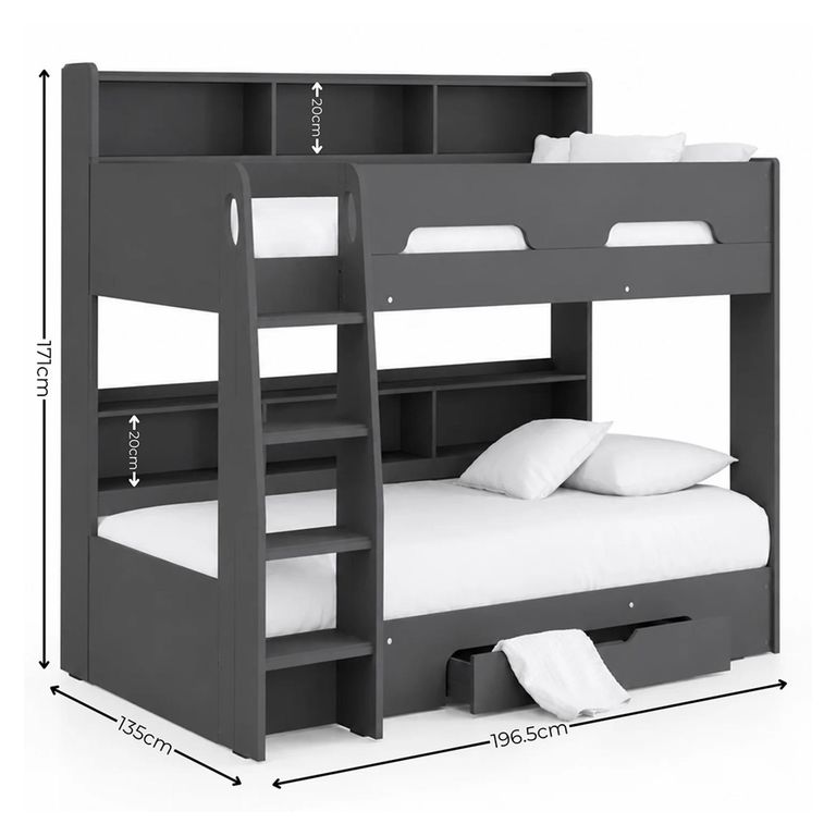 Orion Bunk Bed - 1 Drawer - Anthracite - Wood