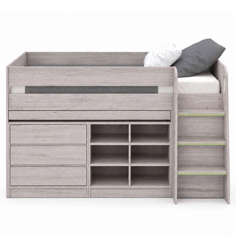 Vespa Midsleeper Storage Bed - Grey - Oak Effect