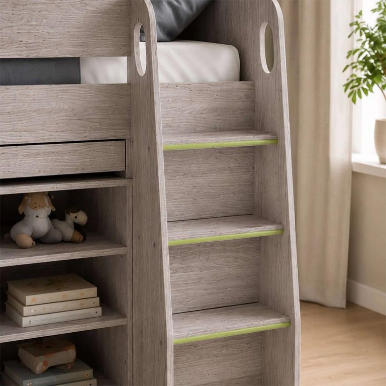 Vespa Midsleeper Storage Bed - Grey - Oak Effect