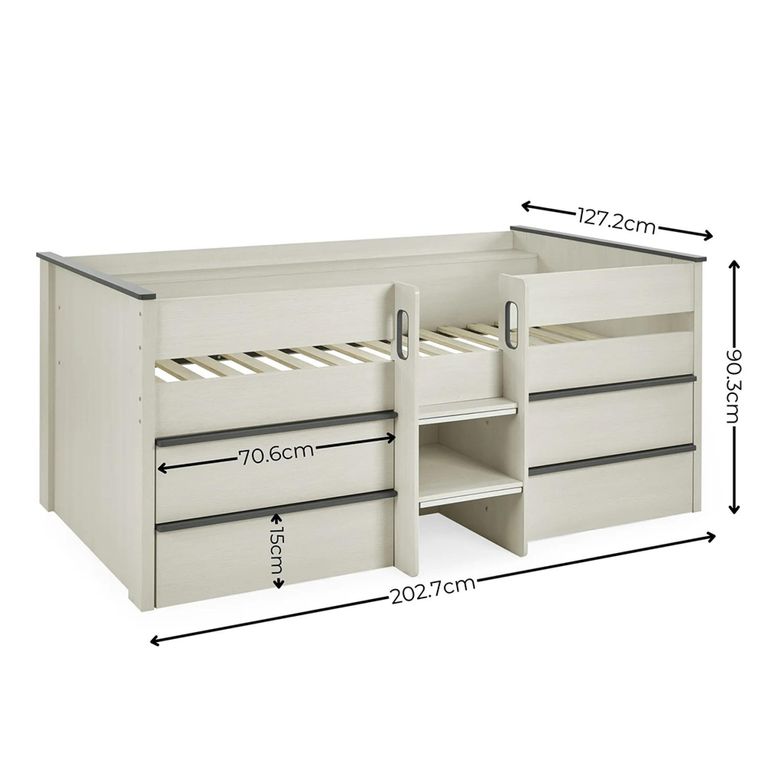 Celeste Midsleeper Storage Bed - Nordic White - Wood