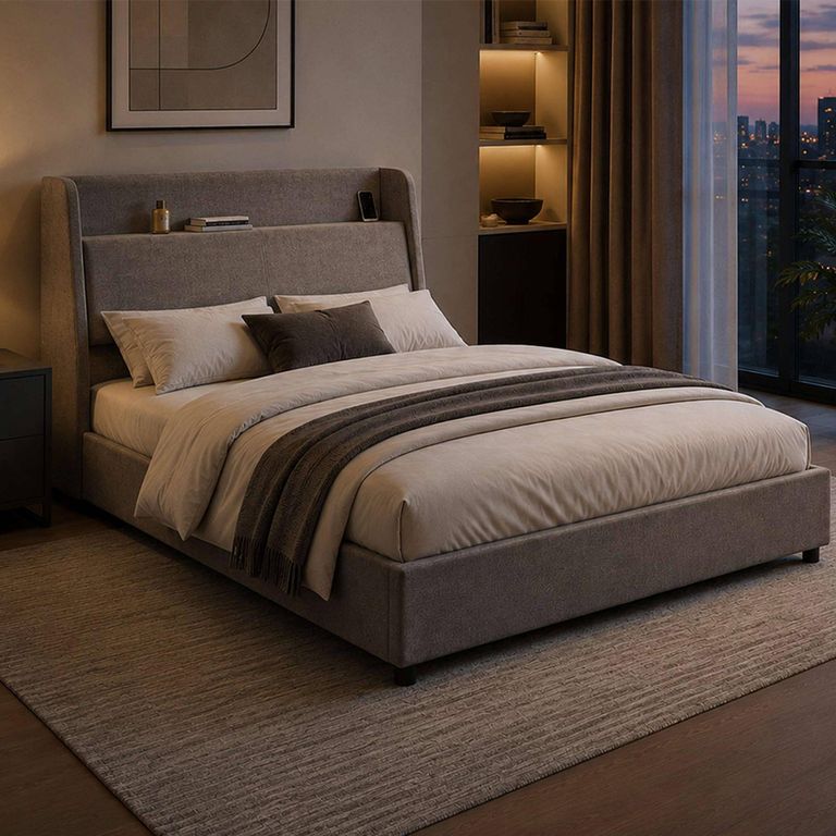 Blake Ottoman Storage Bed- with USB Charging - Grey - Fabric - Sizes Available