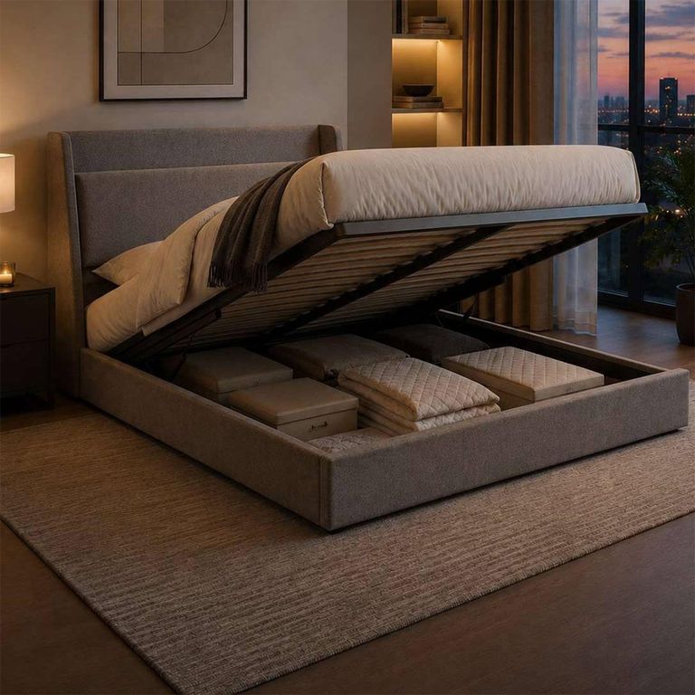 Blake Ottoman Storage Bed- with USB Charging - Grey - Fabric - Sizes Available