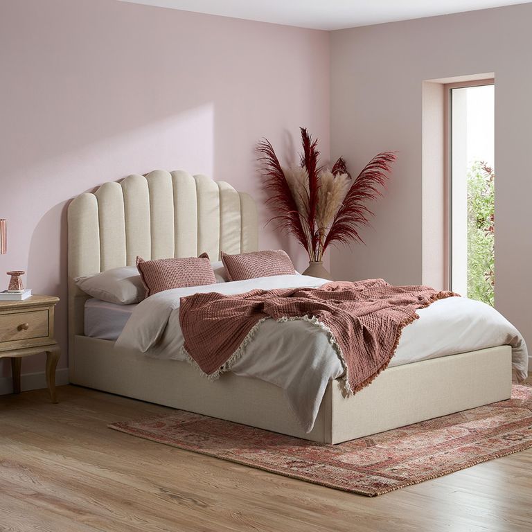 Monaco Ottoman Storage Bed - Beige - Fabric - Sizes Available