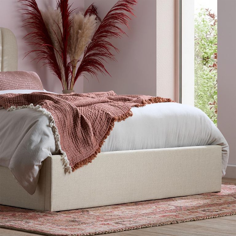 Monaco Ottoman Storage Bed - Beige - Fabric - Sizes Available