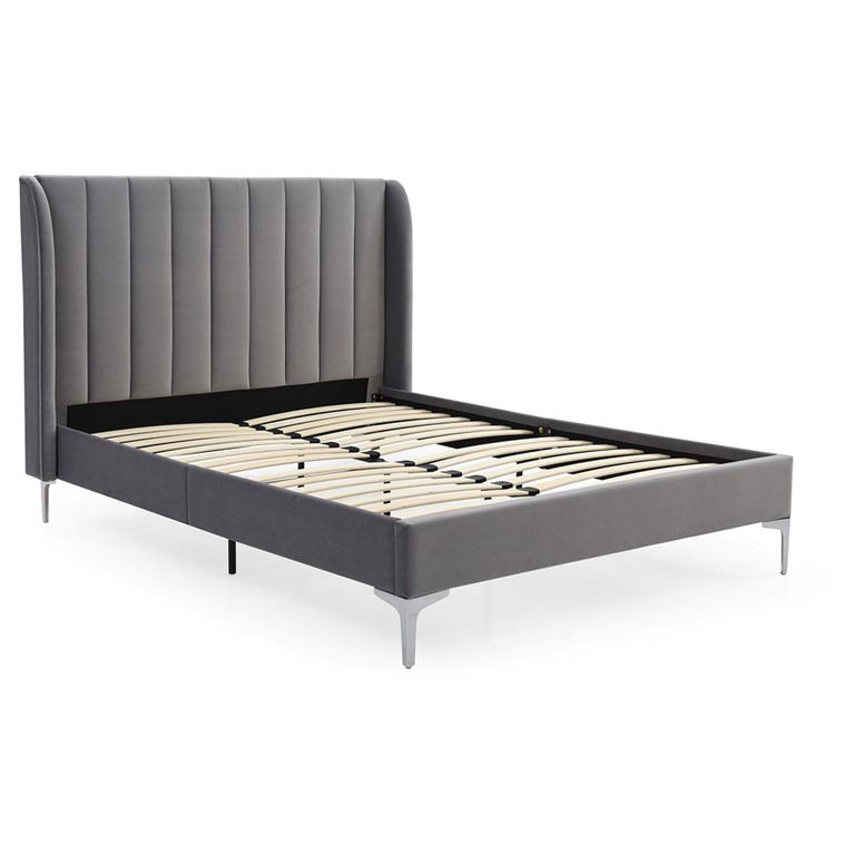 Avery Athena Grey Velvet Fabric Bed - Sizes Available