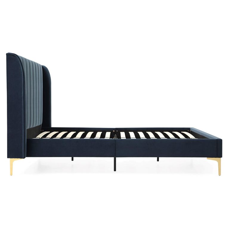 Avery Athena Ink Blue Velvet Fabric Bed - Sizes Available