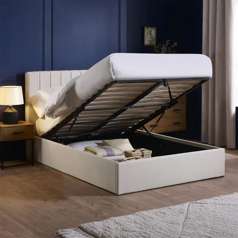 Aylen Ottoman Storage Bed - Oatmeal Linen Fabric - Sizes Available