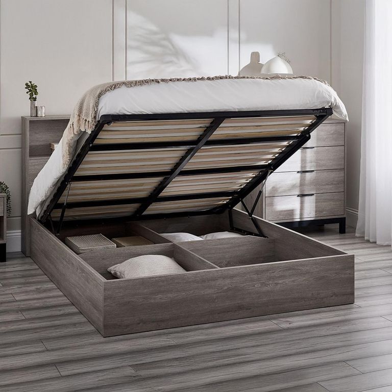 Bali Grey Oak Ottoman Storage Bed - Sizes Available