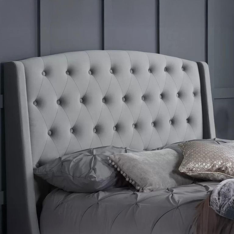 Balmoral Bed - Grey Velvet Fabric - Sizes Available