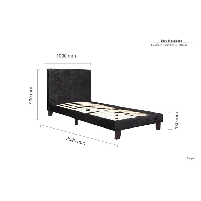 Berlin Bed - Black Crushed Velvet Fabric - Sizes Available