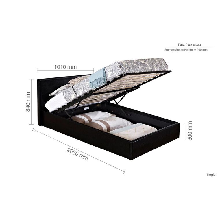 Berlin Ottoman Storage Bed - Black Leather - Sizes Available